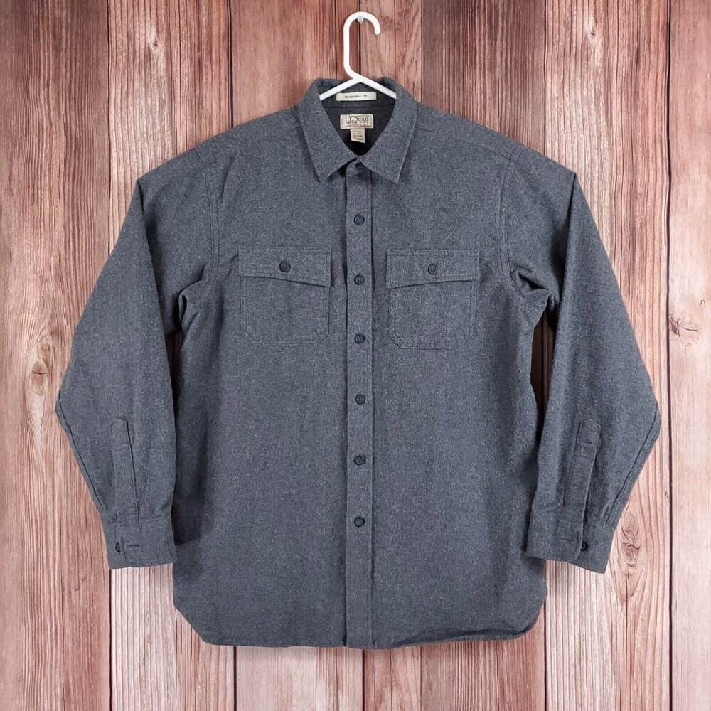 LL Bean Mens Size Large Regular Chamois Cloth Shirt Traditional Fit Gray 187923
